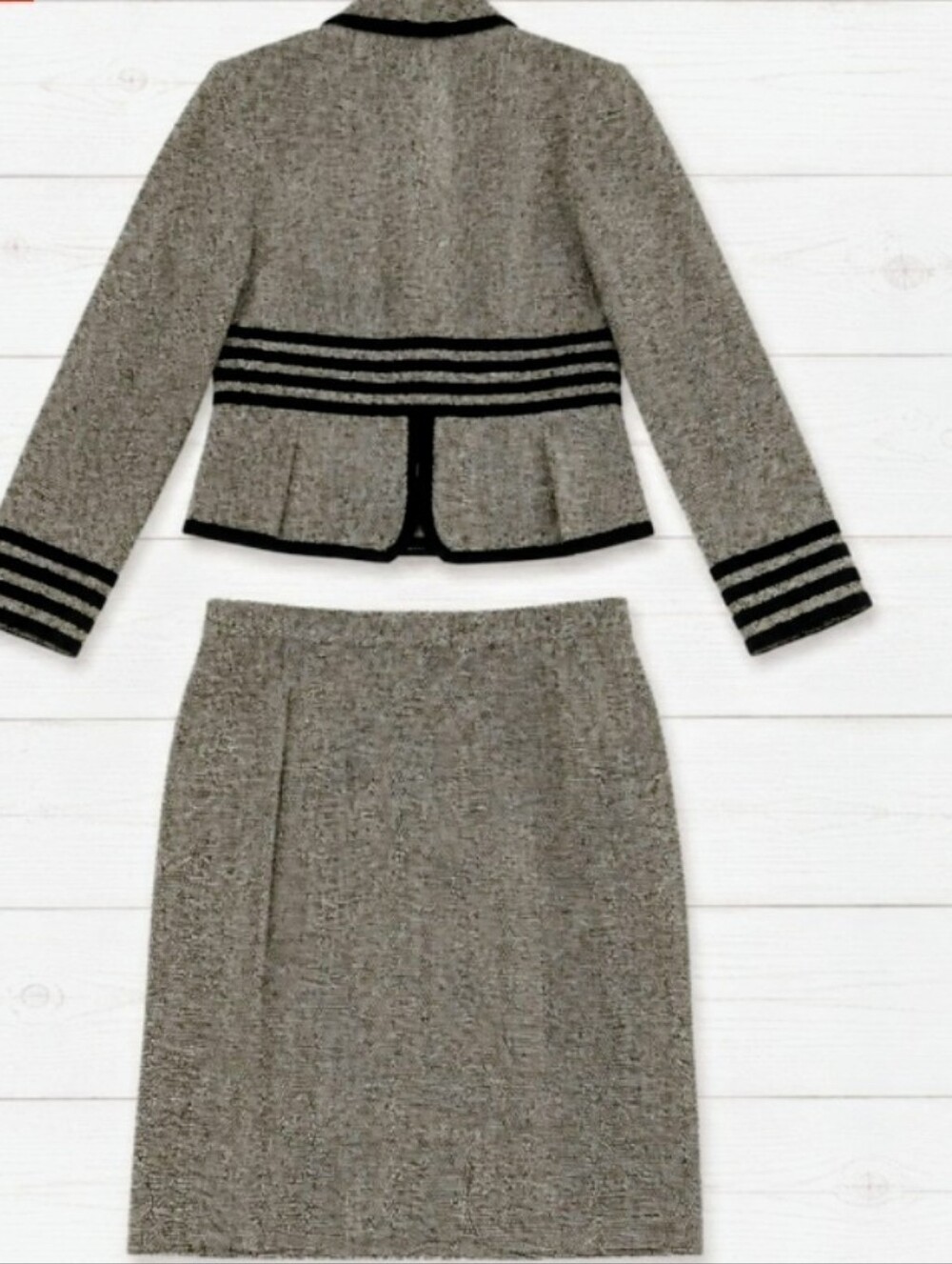 Patricia Rhodes Couture Black White Boucle Tweed Crystal Peplum skirt Suit 12 - Picture 14 of 16